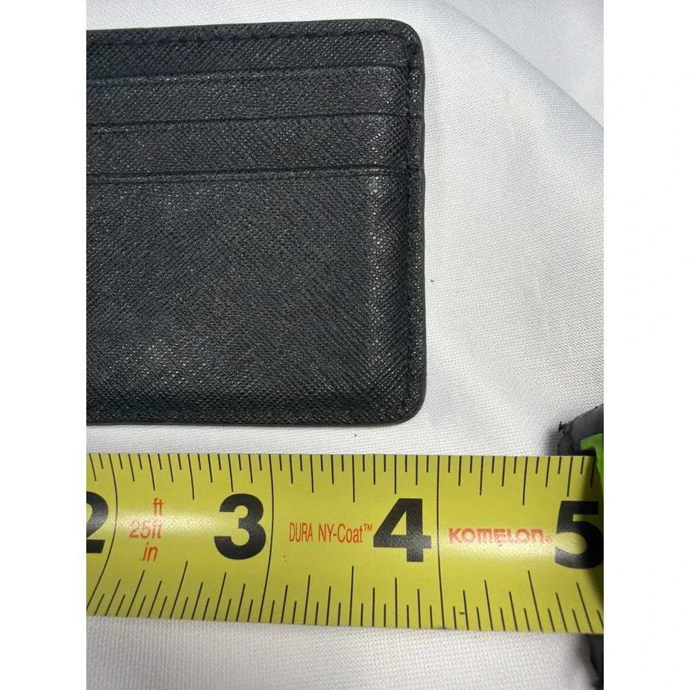 Henri Bendel Saffiano Leather Card Holder Wallet‎ Mens OS Black Gold Logo Slim